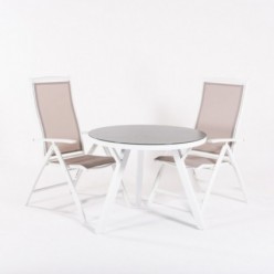 Ensemble d'extérieur table de jardin ronde en verre et 4 fauteuils relax