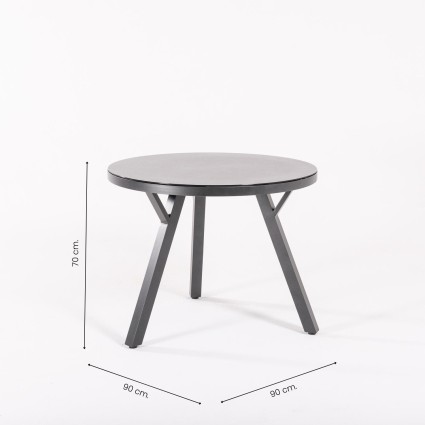 Mesa de jardim redonda de vidro para exterior e 4 poltronas acolchoadas em antracite