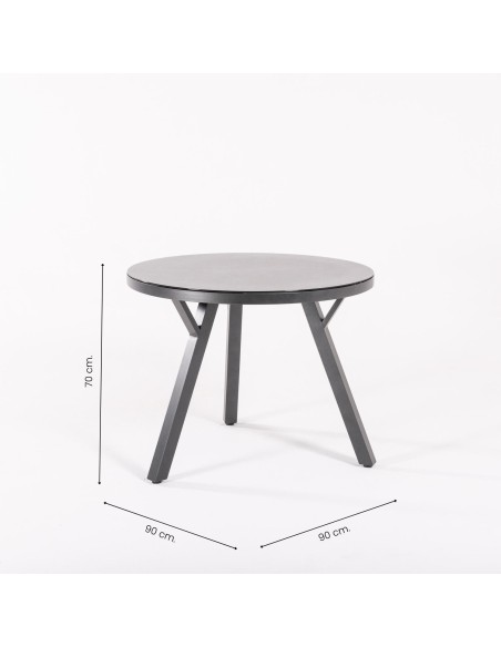 Mesa de jardim redonda de vidro para exterior e 4 poltronas acolchoadas em antracite