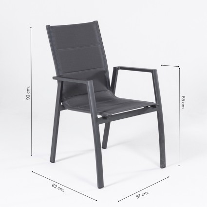 Mesa de jardim redonda de vidro para exterior e 4 poltronas acolchoadas em antracite