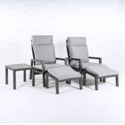 Conjunto relax 2 sillones reclinables con 2 reposapies y mesa auxiliar Antracita