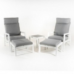 Conjunto relax 2 sillones reclinables con 2 reposapies y mesa auxiliar Laver, color blanco