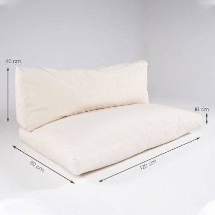 Coussins de palette d'assise et de dossier beiges standard avec housses amovibles