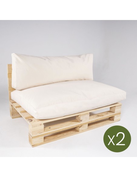 Canapé palette avec coussins d'assise et de dossier amovibles standards beiges - Pack de 2 unités
