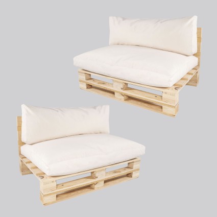 Canapé palette avec coussins d'assise et de dossier amovibles standards beiges - Pack de 2 unités