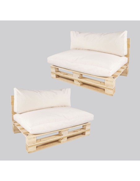 Canapé palette avec coussins d'assise et de dossier amovibles standards beiges - Pack de 2 unités
