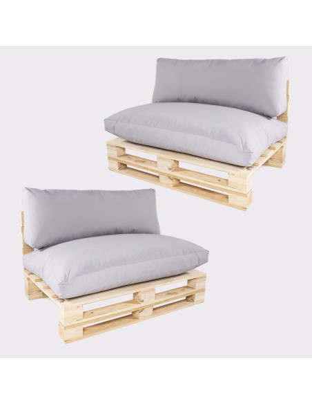 Sofa de palet con cojines desenfundables asiento y respaldo estandar piedra - Pack 2 unidades