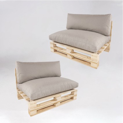 Canapé pour palette avec coussins amovibles, assise avec dossier, oléfine beige - Paquet de 2 unités