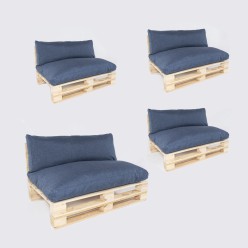 Canapé pour palettes avec coussins amovibles, assise avec dossier en oléfine bleue - Pack de 4 unités 2