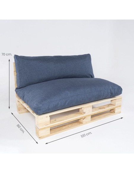 Sofá para paletes com almofadas removíveis, assento com encosto em olefina azul - Pacote de 4 unidades