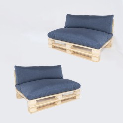 Canapé palette avec coussins d'assise et de dossier amovibles en oléfine bleue - Pack de 2 unités 2