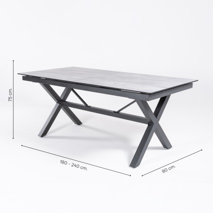 Table extensible 180-240 Anthracite avec HPL effet pierre