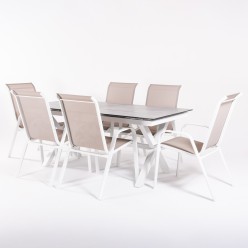 Conjunto de mesa de jardim 180-240 Laver com HPL estilo pedra e 6 poltronas Malmo