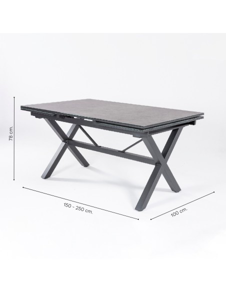 Mesa extensible 150/250 Antracita con cristal tipo piedra