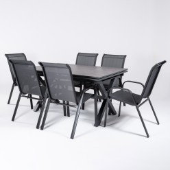 Conjunto de mesa de jardim 150-250 Antracite com vidro tipo pedra e 6 poltronas Malmo