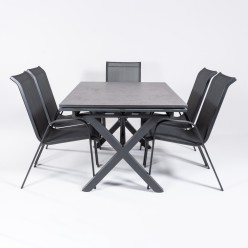 Conjunto de jardin de mesa 150/250 Antracita con cristal tipo piedra y 6 sillones Malmo 2