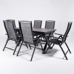 Conjunto de mesa de jardim 150-250 Antracite com vidro tipo pedra e poltronas de 6 posicoes