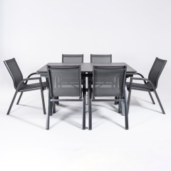 Conjunto de exterior de mesa 150/250 Antracita con cristal tipo piedra y 6 sillones reforzados 2