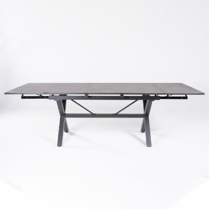 Conjunto de mesa exterior 150-250 Antracite com vidro tipo pedra e 6 poltronas reforcadas