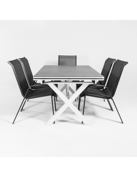 Salon de jardin compose d'une table 150-250 Laver avec verre en pierre et de 6 fauteuils Malmo anthracite