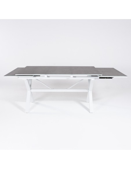 Salon de jardin compose d'une table 150-250 Laver avec verre en pierre et de 6 fauteuils Malmo anthracite