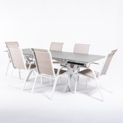 Conjunto de jardin de mesa 150/250 laver con cristal tipo piedra y 6 sillones Malmo 2
