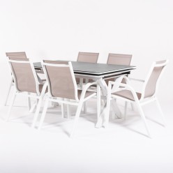 Conjunto de exterior de mesa 150/250 laver con cristal tipo piedra y 6 sillones reforzados