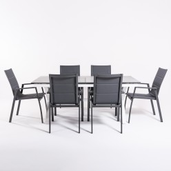 Conjunto de terraza de mesa 180/240 Laver con HPL estilo piedra y 6 sillones acolchados antracita 2