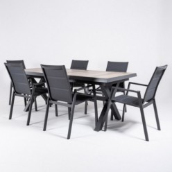 Conjunto de exterior mesa ext. 162/202 aluminio y 6 sillones acolchados antracita