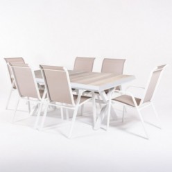 Conjunto jardín mesa aluminio 202/264 con cerámica y 6 sillones malmo blancos