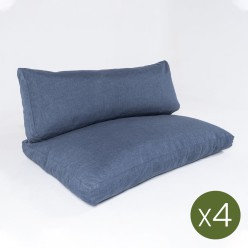 Coussins pour palettes avec housses de siège amovibles avec dossier en oléfine bleue - Pack de 4 unités