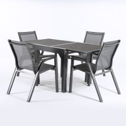 Conjunto de jardim. Tabela extensivel 80/160 e 4 poltronas Antracita 2