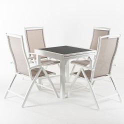 Ensemble de table extensible 80-160 avec 4 chaises de jardin inclinables laver