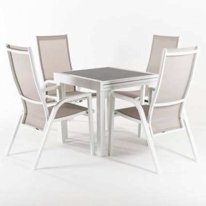 Conjunto mesa extensible 80/160 y 4 sillones jardin reclinables Laver