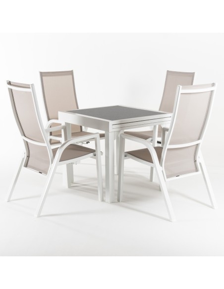 Conjunto mesa extensible 80/160 y 4 sillones jardin reclinables Laver