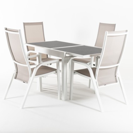 Conjunto mesa extensible 80/160 y 4 sillones jardin reclinables Laver