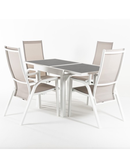Conjunto mesa extensible 80/160 y 4 sillones jardin reclinables Laver