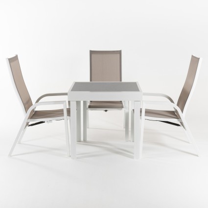 Conjunto mesa extensible 80/160 y 4 sillones jardin reclinables Laver