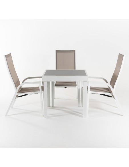 Conjunto mesa extensible 80/160 y 4 sillones jardin reclinables Laver