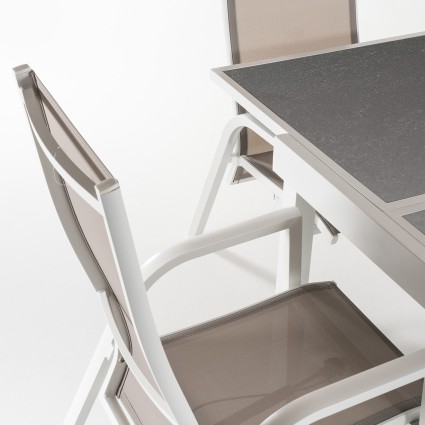 Conjunto mesa extensible 80/160 y 4 sillones jardin reclinables Laver