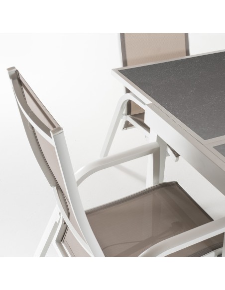Conjunto mesa extensible 80/160 y 4 sillones jardin reclinables Laver