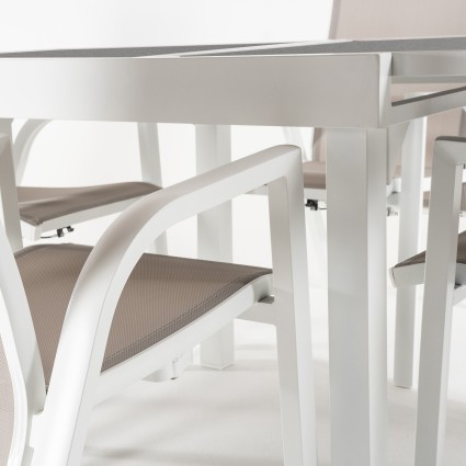 Conjunto mesa extensible 80/160 y 4 sillones jardin reclinables Laver