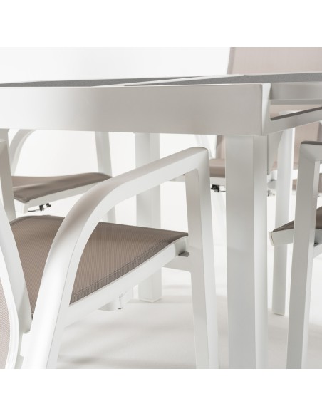 Conjunto mesa extensible 80/160 y 4 sillones jardin reclinables Laver