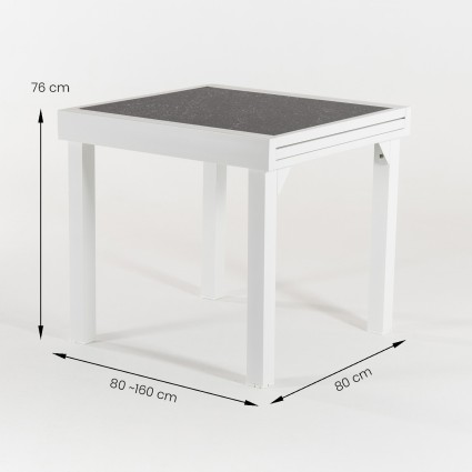 Conjunto mesa extensible 80/160 y 4 sillones jardin reclinables Laver