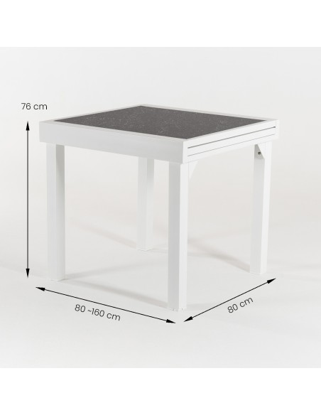 Conjunto mesa extensible 80/160 y 4 sillones jardin reclinables Laver