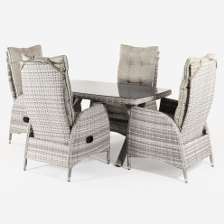 Conjunto de jardim com mesa de 140 cm e 4 poltronas reclinaveis