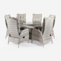 Conjunto para jardin con mesa redonda 150cm y 6 sillones reclinables