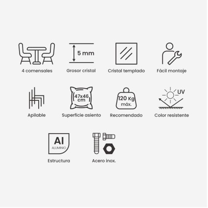 Conjunto de varanda em aluminio, mesa e 4 poltronas malmo antracite