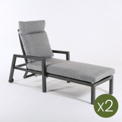 Chaise longue de jardin modèle anthracite avec coussin épais - lot de 2