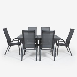 Conjunto de jardin mesa extensible 170x100-240 y 6 sillones respaldo alto Antracita 2